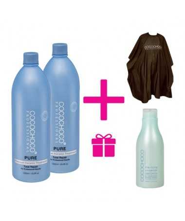 2x Pure Brazilian Keratin 1000ml + FREE Clarifying Shampoo 400ml + Hairdressers cape COCOCHOCO