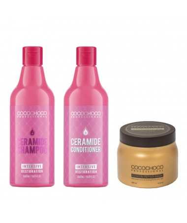 Ceramide-shampoo + conditioner voor droog en broos haar 500ml + keratine haarmasker 500ml COCOCHOCO